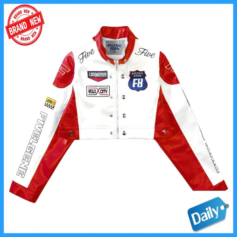 Cropped PU Leather Moto Jacket Racing Style Street Fashion Casual Crop